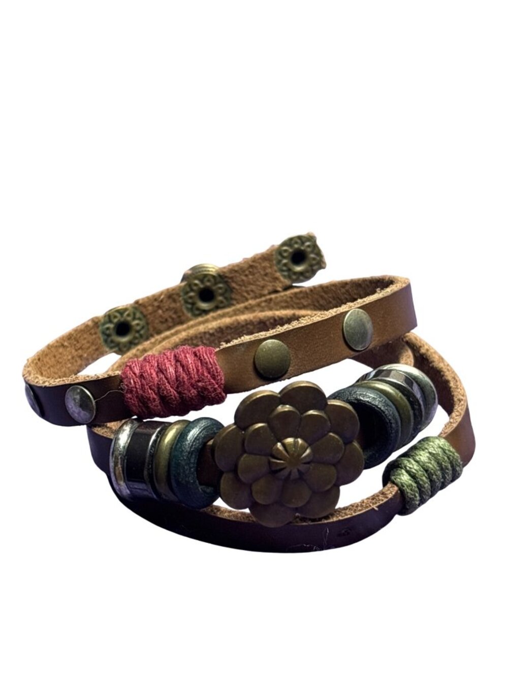 Celokiy Leather Wrap Bracelet Silvertone Goldtone Flower Multicolor